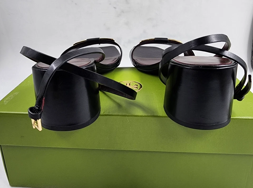 Женские кожаные сандалии Tory Burch Gigi 55 мм 8 М с идеальной черной/золотой застежкой-пряжкой - Изображение 4 из 4