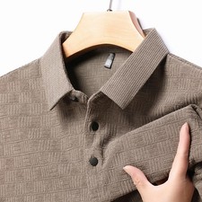 New Men's Business Casual Long Sleeved Shirt Solid Color Polo Shirt Fashionable