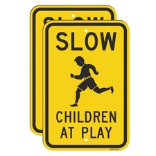 Slow Children at Play 18 x 12 inch Metal Kids Playing Safety Slow Down Sign f...