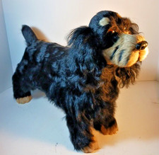 Realistic Cocker Spaniel Black/Brown Fur Stuffed Hard Body Dog Figurine 14"x17"