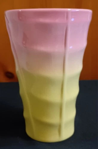 Unique Vintage Bauer Pottery Los Angeles Madagascar Pink Yellow Medium Vase