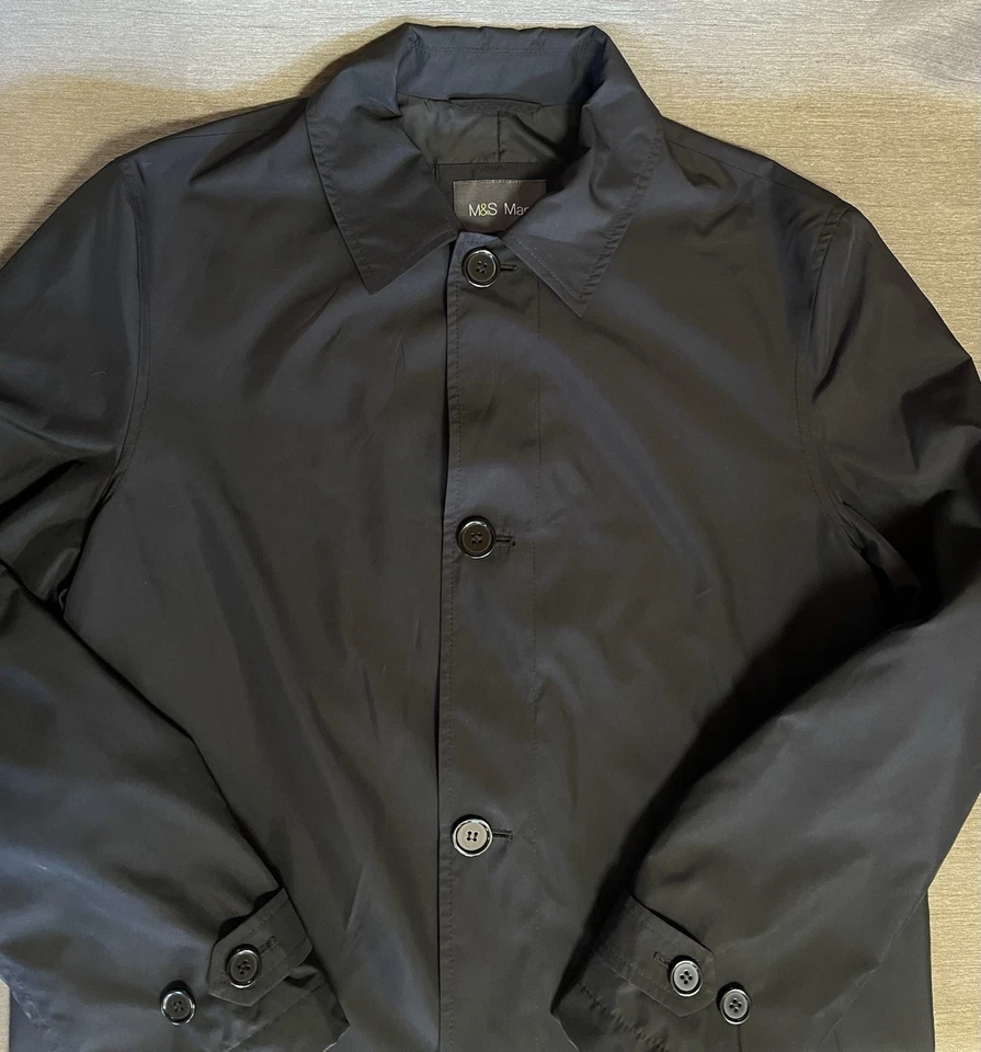 Marks Spencer M&S Mens M Black Trench Jacket Coat Lighter Weight, MINT EUC - Image 3 of 4