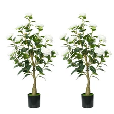 3ft Artificial Camellia Tree with White Silk Flowers - Realistic Faux Floweri...