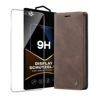 KlapphüLle FüR Samsung Galaxy A37 5G SchutzhüLle Handy Cover Etui Braun 9H Glas