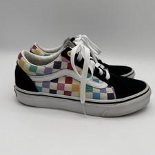 Vans Old Skool Black Rainbow Checkerboard Sneakers Missy Size 5