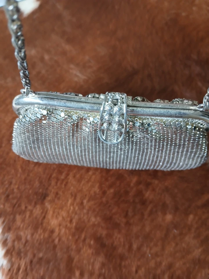  Винтажный металлический сетки мягкий вечер застежки сумочки, серебро, свадьбы, вечеринки  - Изображение 4 из 4