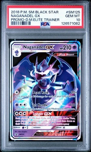 2018 Pokemon SM Dragon Majesty Naganadel GX SM125 Black Star Promo Card PSA 10