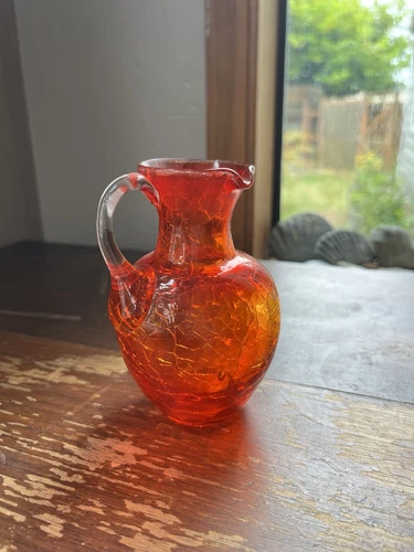 BLENKO amberina crackle glass small pitcher vintage