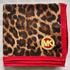 Vintage Mens Handkerchief Cotton Dark Brown Tiger Pattern Border Red Bandana 22"