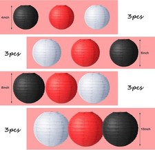 12 Pcs Traditional Round Paper Wedding Lantern 4 Size 4, 6, 8, 10 Inch Decora...