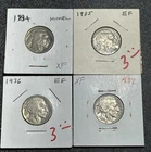 1934 1935 1936& 1937 US Buffalo Nickels Set of 4! All XF! FULL HORNS! Old Coins!