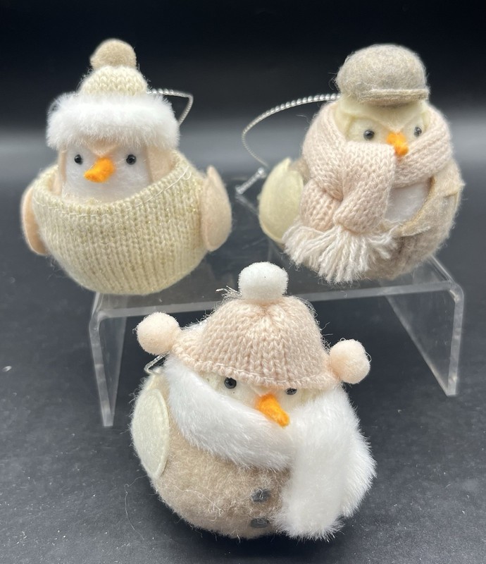 3 Mini Target Christmas - Felt Birds - Feathery Friends - Winter White & Pink