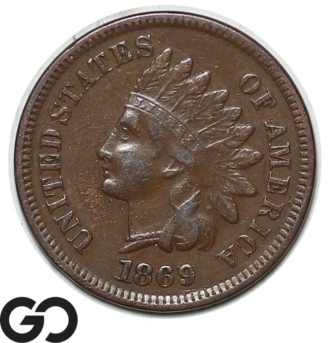 1869 Indian Head Cent Penny Key Date XF+