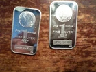 Two 1 oz GSM Silver Bars ~ Vintage .999 Fine ~ Some toning ~ 2 oz Total ~