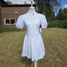 NWT Scoop White Cotton Puff Sleeve Mini Dress with Pockets