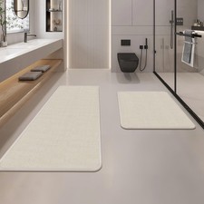 2Piece Bathroom Rugs Set 17x24 17x47 Inch NonSlip Absorbent Washable Beige