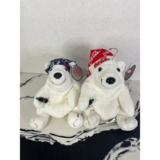 CocaCola Polar Bears one in Snowflake Hat Bean Bag plush  one in Blue Night Cap