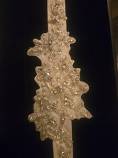 Allure Bridal Ivory Bridal Sash Belt with Silver Beaded Embellishments Appliqu