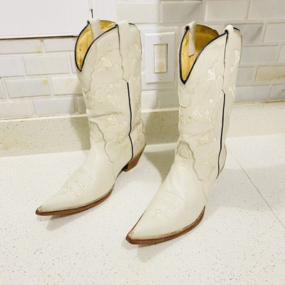  Rudel Embroidered Western Cream Cowboy Boots Pointed Toe Women s Size 8