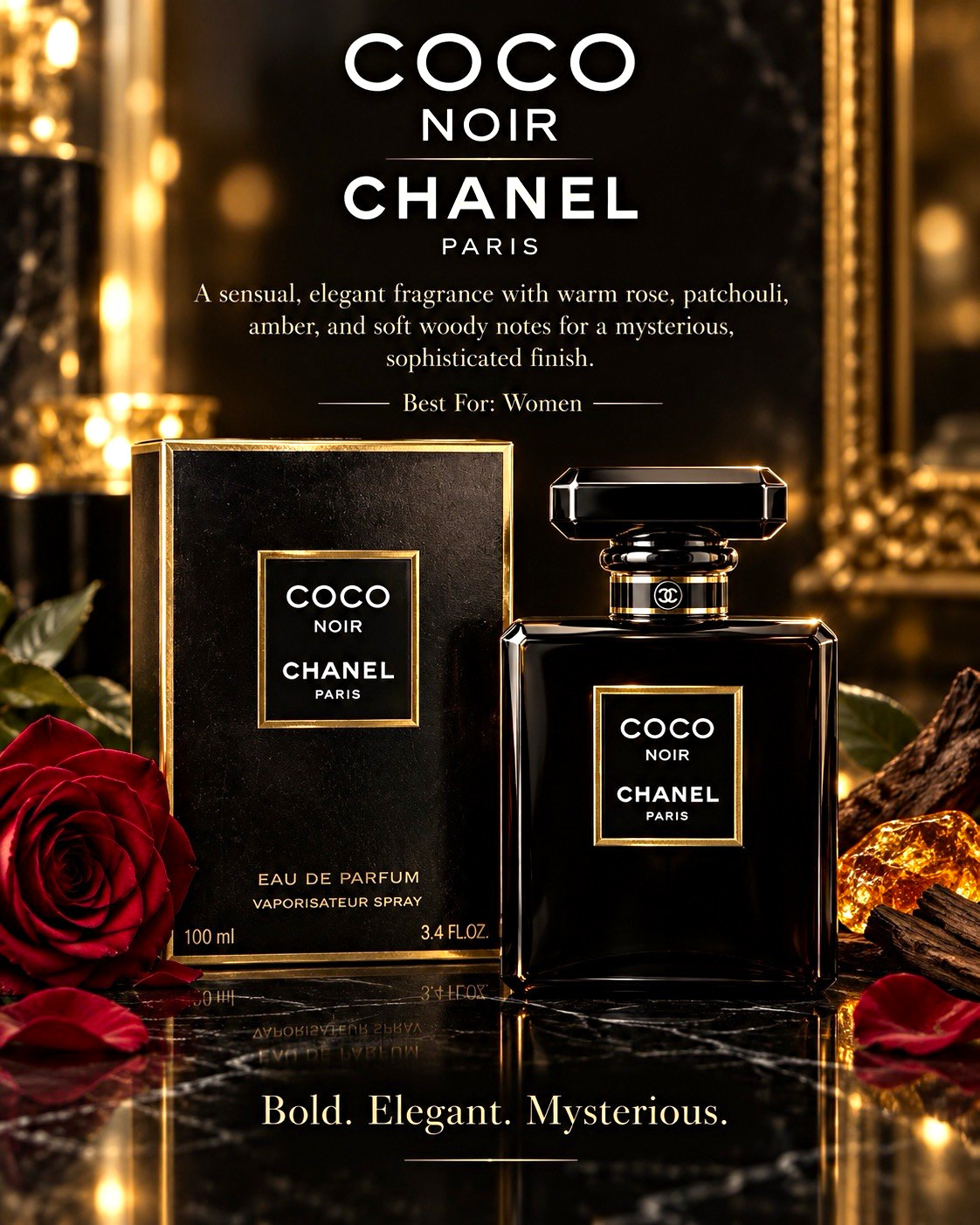 CHANEL Coco Noir Eau de Parfum Spray 3.4 fl oz Regular Size Woody Amber Rose