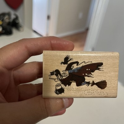 Charles Wysocki Halloween Flying Witch Wood Rubber Stamp