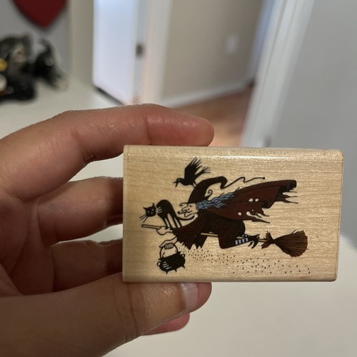 Charles Wysocki Halloween Flying Witch Wood Rubber Stamp