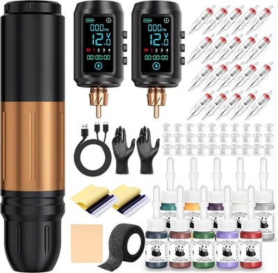 Tattoo Kit Wireless Tattoo Machine Pen Kit with 2Pcs 1600mAh Replaceable