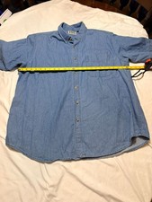 Falls Creek Mens XL Button-Up Denim Shirt 100% Cotton Short Sleeve Casual Blue V