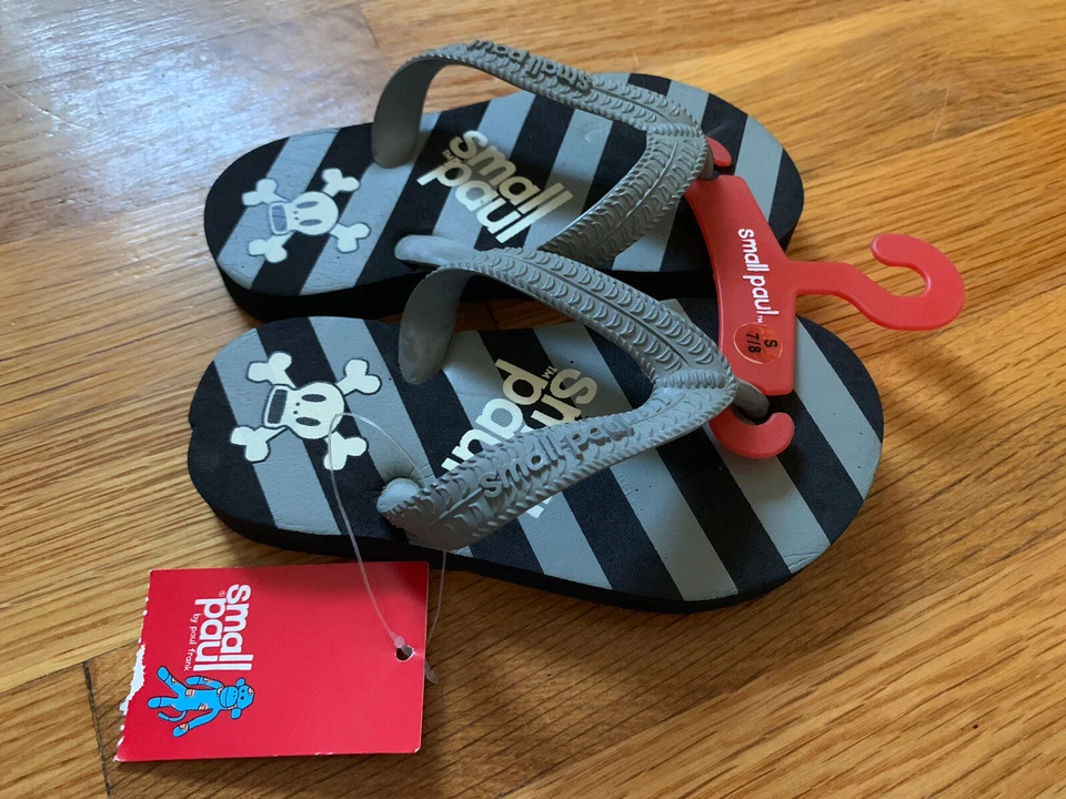 Sandalias Paul Frank Bebé Niño Pequeño Talla 7-8 Negro Gris Mono Chanclas Nuevas con Etiquetas Foto 3 de 4