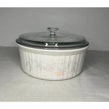 Corning Ware French White with Pink Trio Print Casserole with Lid 2.5QT Bakeware