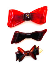Lot 3 Plastic GOODY Faux Tortoiseshell Bow Ribbon Barrettes 1960s 1970s
