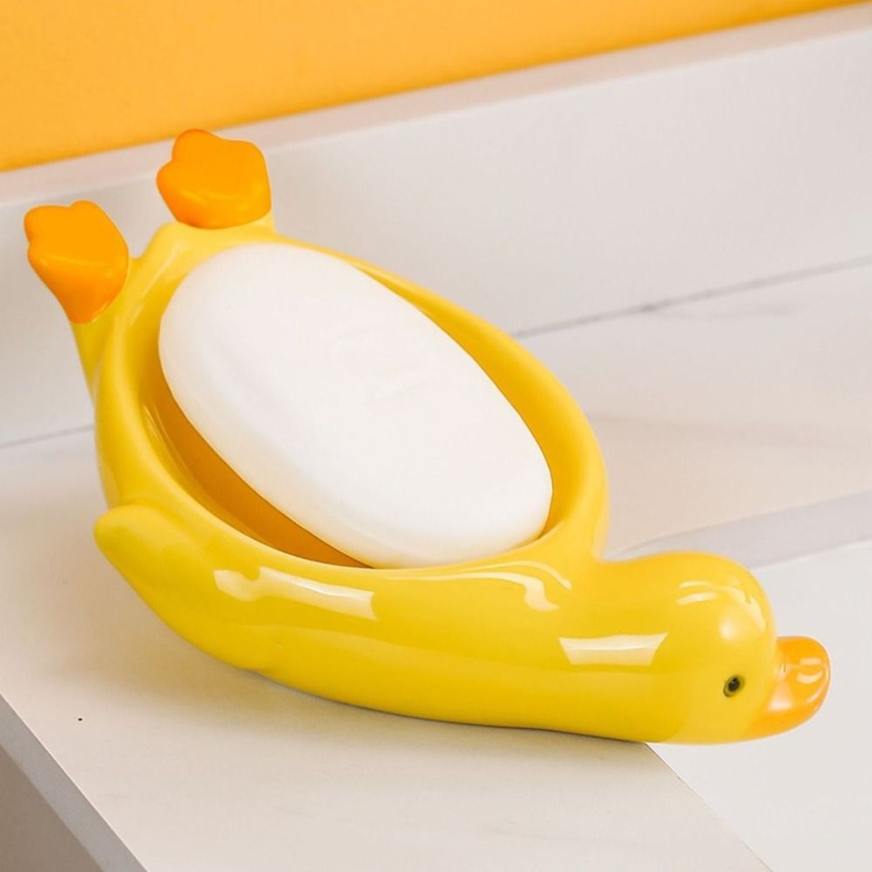 Stable Placement Cute Duck Soap Box Self Draining Soap Dish Bathroom eBay