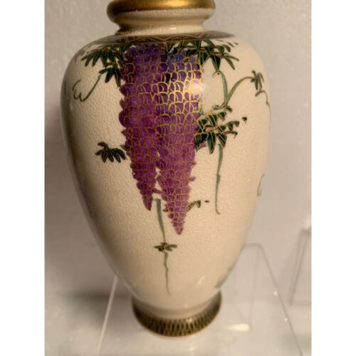 Meiji hand painted Japanese Satsuma Vase 1930’s wisteria signed - Picture 6 of 12
