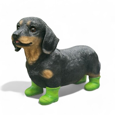 Dachshund Welly Dog Green Wellington boots figurine ornament decoration  BOXED