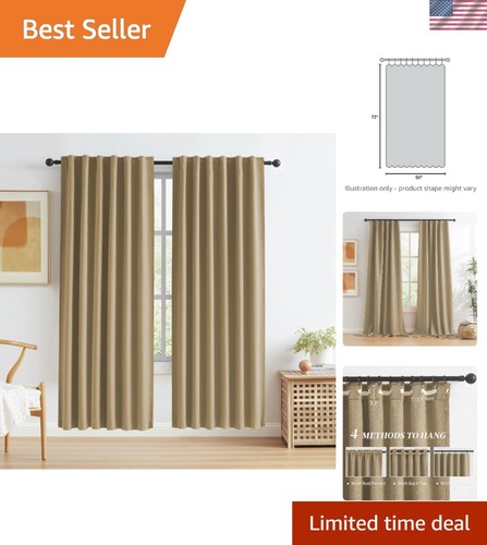 100% Blackout Burlap Linen Curtains - 72 Inch, 2 Panels, Elegant Farmhouse Style