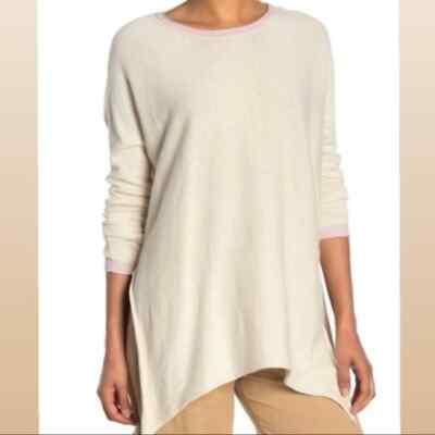 Cloth by Design Oversized Knit Sweater Cream with Pink Trim Medium NWT