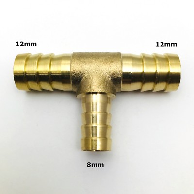 Brass Barbed Y Tee Fitting - Reducer Hose ID 1/2" To 3/8" (14x10x10mm), Part #H2