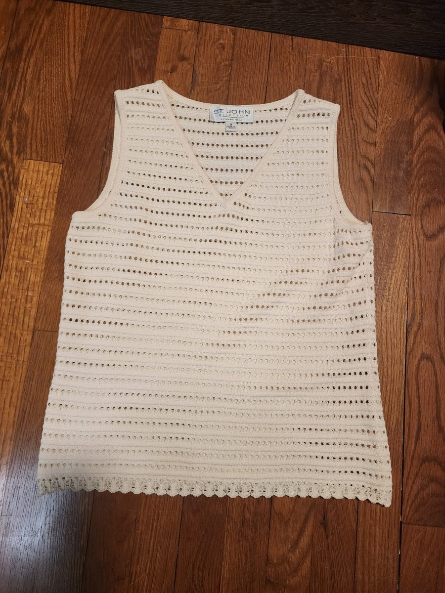 St. John Collection Marie Gray Knit Cream Tank Sleeveless Top