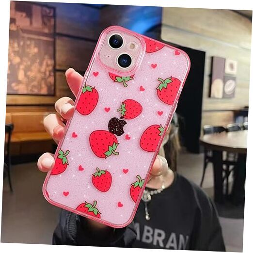 Compatible with Case Strawberry Bling Glitter Cute Pattern, iPhone 15 Plus