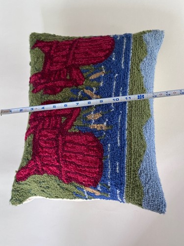 VTG Red Adirondack Lake Chair Hooked Wool Pillow 16” x 12” - Picture 8 of 14