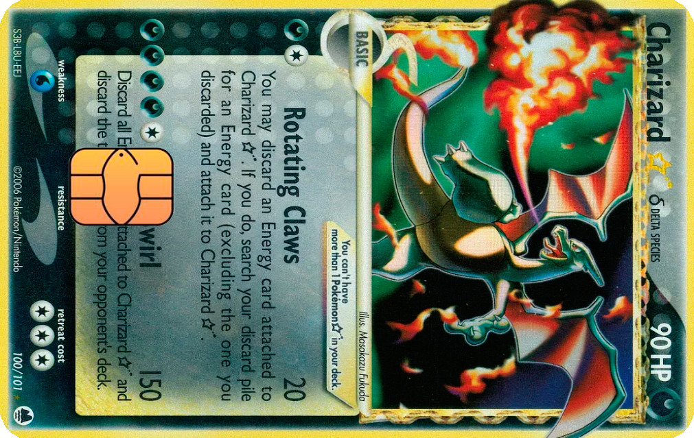 Charizard Star, Dragon Frontiers 100 Credit debit card decal sticker holographic