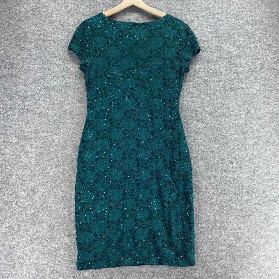 New Connected Dress Women 12 Blue Floral Crochet Sheath Midi V-Neck Short Sleeve - Image 2 of 4