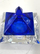 KristalColor Art Deco Cobal Blue And Clear Covered Vanity Dish, Italy