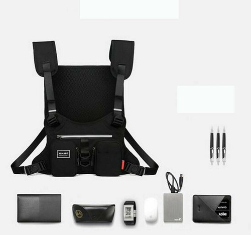 Borsa da uomo riflettente tattica anteriore petto borsa in nylon outdoor sport impermeabile - Foto 3 di 8