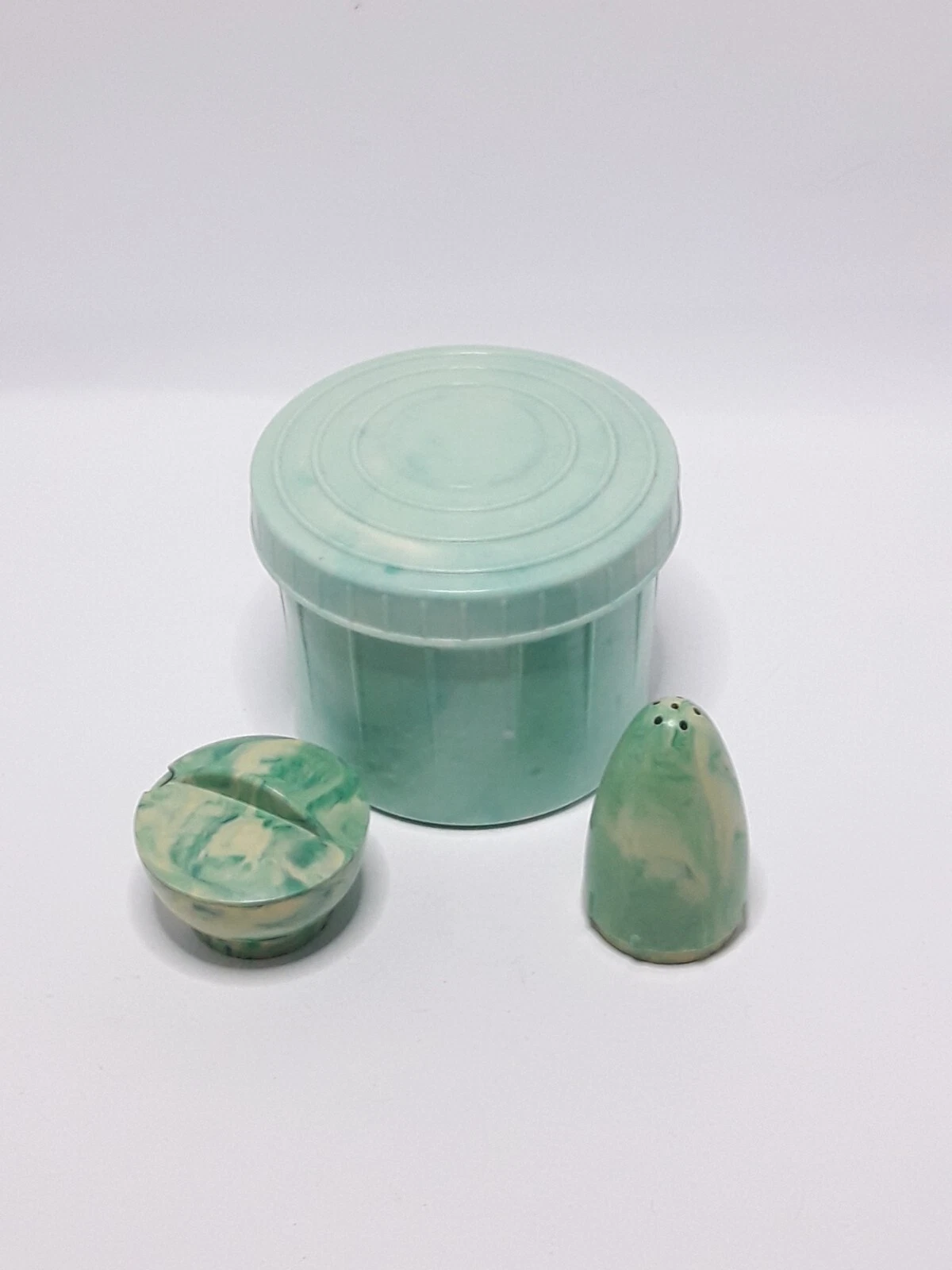 Vintage Soviet Plastic Kitchen Spice Set Salt Pepper Sugar USSR Green Rarity Old
