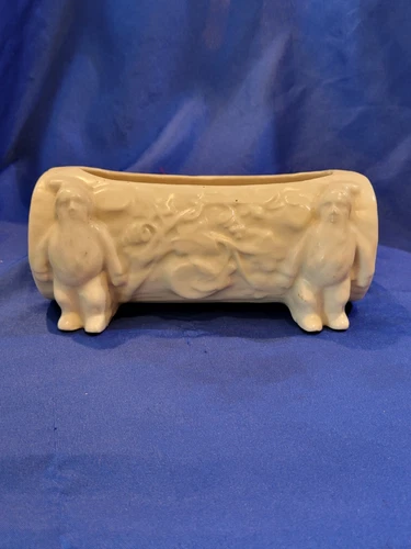 Vintage McCoy Shawnee Art Pottery  White Matte Elf Gnome Log Planter