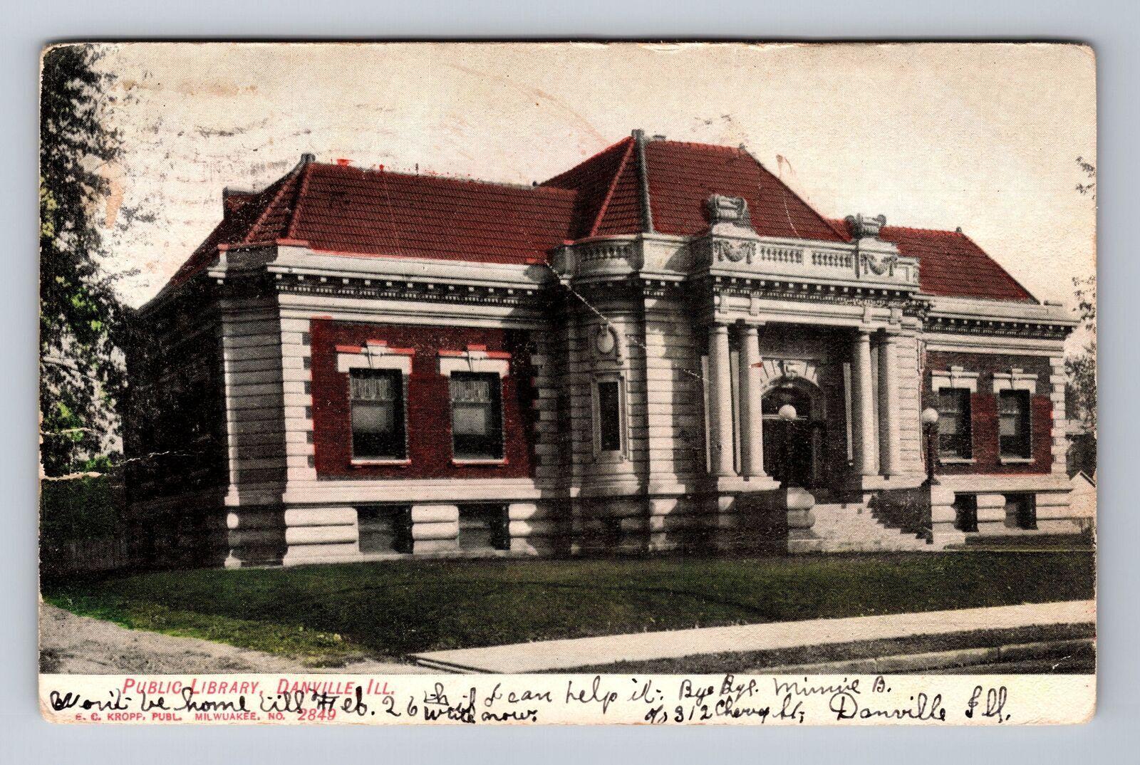 Vintage Danville IL Public Library Postcard Illinois