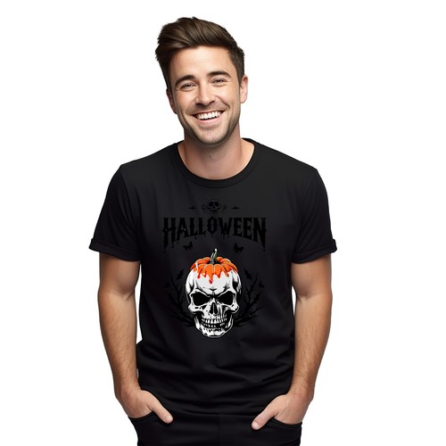 Spooky and Hilarious "HALLOWEEN_212" Skull Pumpkin T-shirt - Scarily Stylish! Un - Picture 7 of 46