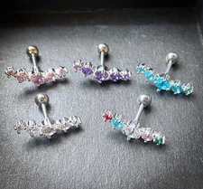 1pc Prong Set Journey Curve Gem Tragus Helix Cartilage Ring 16g 1/4" 6mm Jewelry