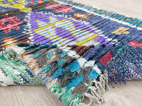 Vintage Moroccan Berber Runner Rug 2x5 Handmade Geometric Multicolor Purple Rugs - Picture 10 of 10